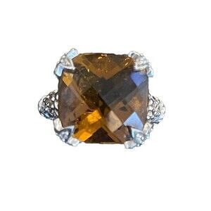 RARE Judith Ripka Whiskey Quartz and Diamonique Cocktail Monaco Ring Sz 6